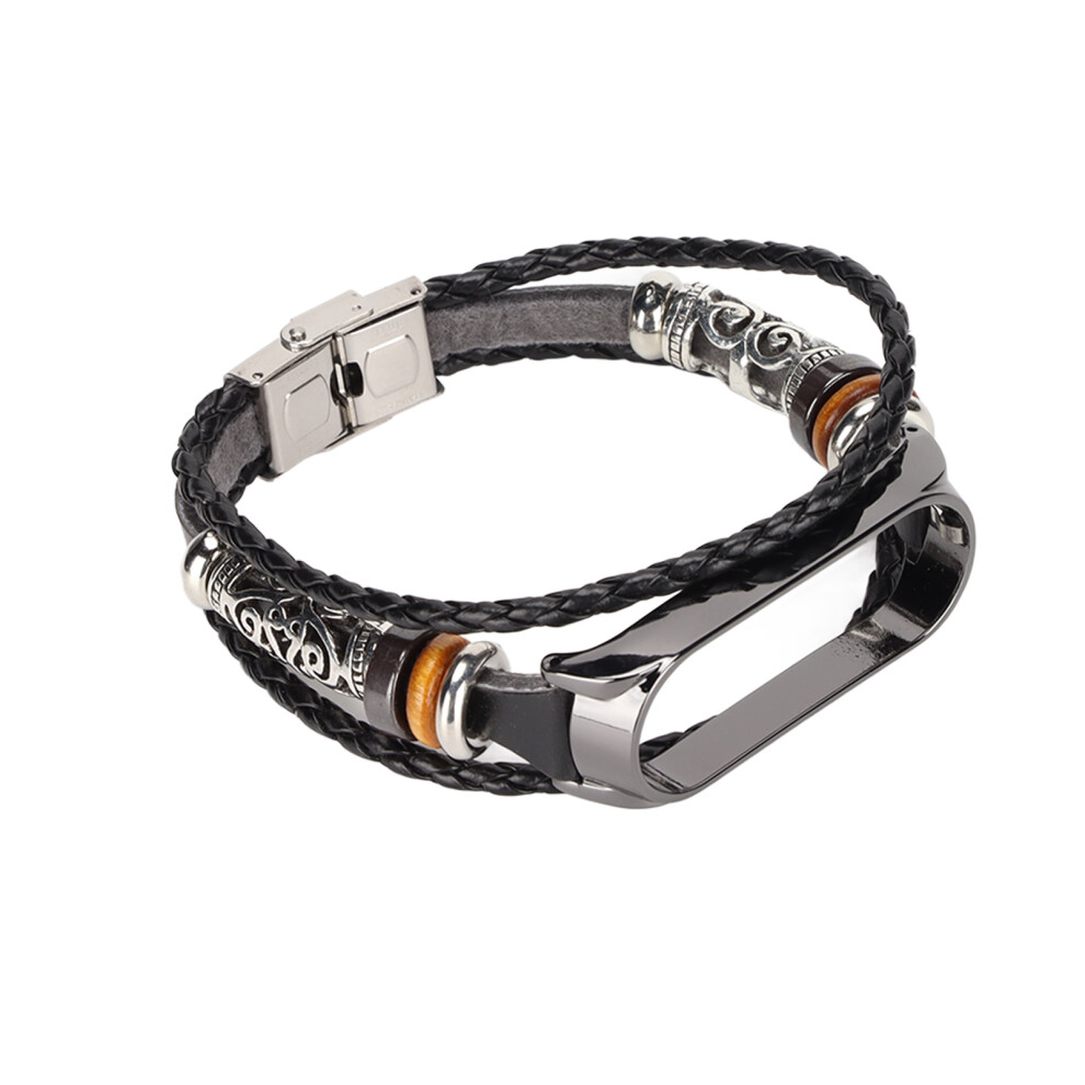 Leather Strap Compatible For Xiaomi Mi Band 6 Bracelets Ethnic Style Retro Watch Band Wristbands And Black 4201321795286