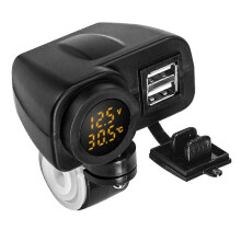 Waterdichte dubbele USB-oplader voor motorfietsen, stuurvoeding, 12V digitale voltmeter, thermometer