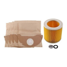 1 st HEPA-filter + 5 st papperspåsar för Karcher dammsugare, delar, HEPA-filterpatron, WD2250