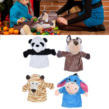 Set de 4 títeres de mano - 24 cm panda-burro-tigre-lobo