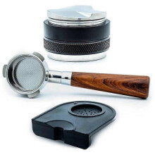 Portafiltro senza fondo da 54 mm + distributore di caffè da 53 mm e pressino + tappetino per pressatura