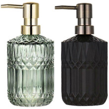 Dispensador de jabón de 2 piezas de 400 ml, elegante, de vidrio, con recarga, botella vacía, color negro
