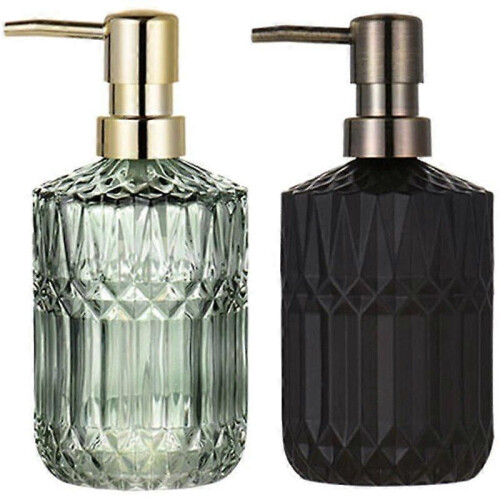 Lot de 2 distributeurs de savon vides en verre de 400 ml, noir et vert