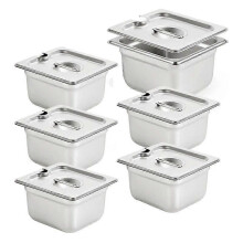 6-pack hotellpannor med lock och slitsar, 1/6" djupa, rostfritt stål 18/8 för kommersiellt bruk