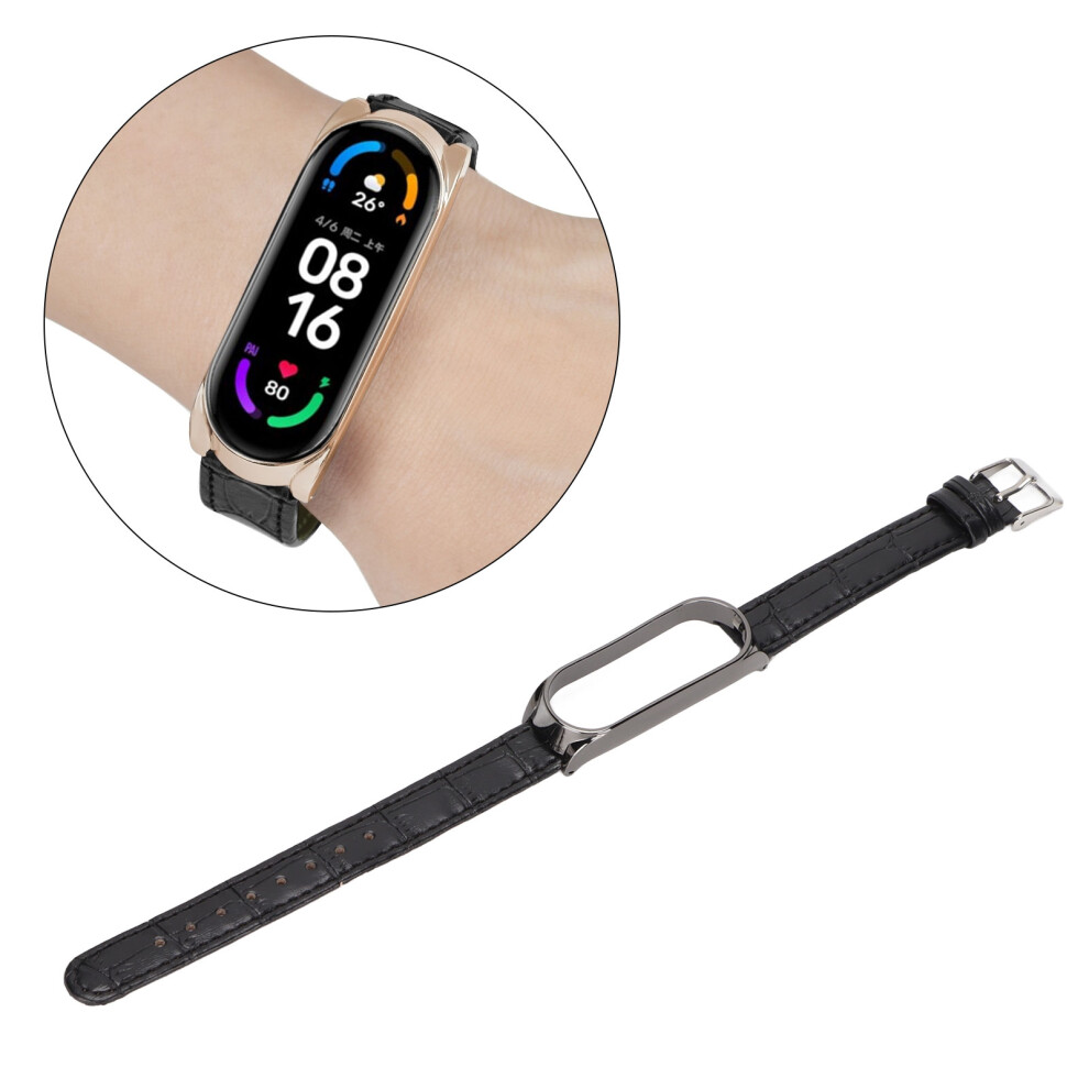 Quick Release Leather Watch Bands Bamboo Pattern Watch Straps Wrist Smartwatch Strap Replacement For Xiaomi Mi Band 6 5 Nfcblack 8361321811983