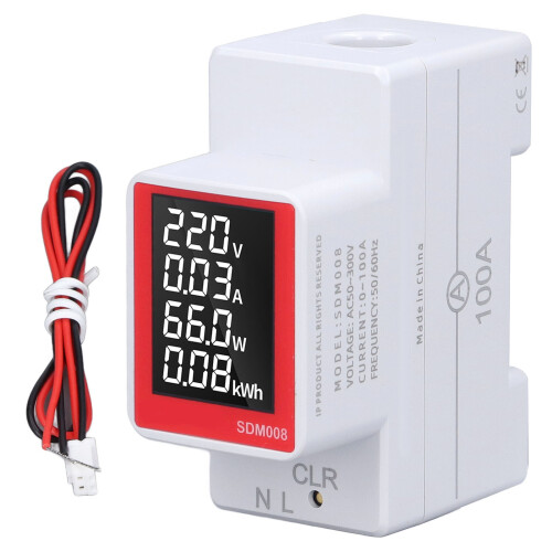 SDM008 Medidor digital de CA de tipo riel ABS 0-300V 0-100A 1