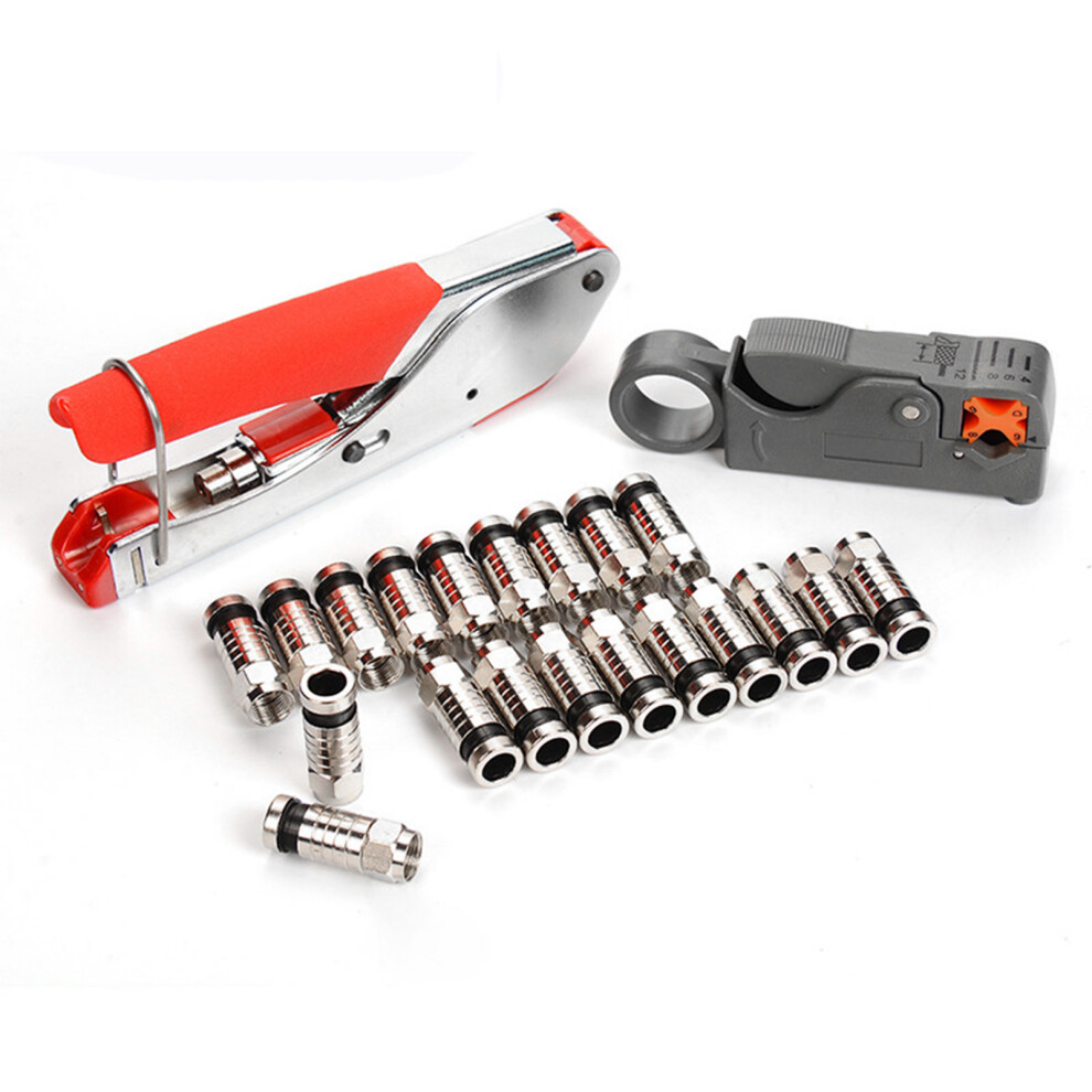 Network Cable Tool Set Crimping Pliers Set Coaxial Cable Press Pliers Rotary Adjustable Wire Stripper With 20Pcs F-Connector 7891321820513