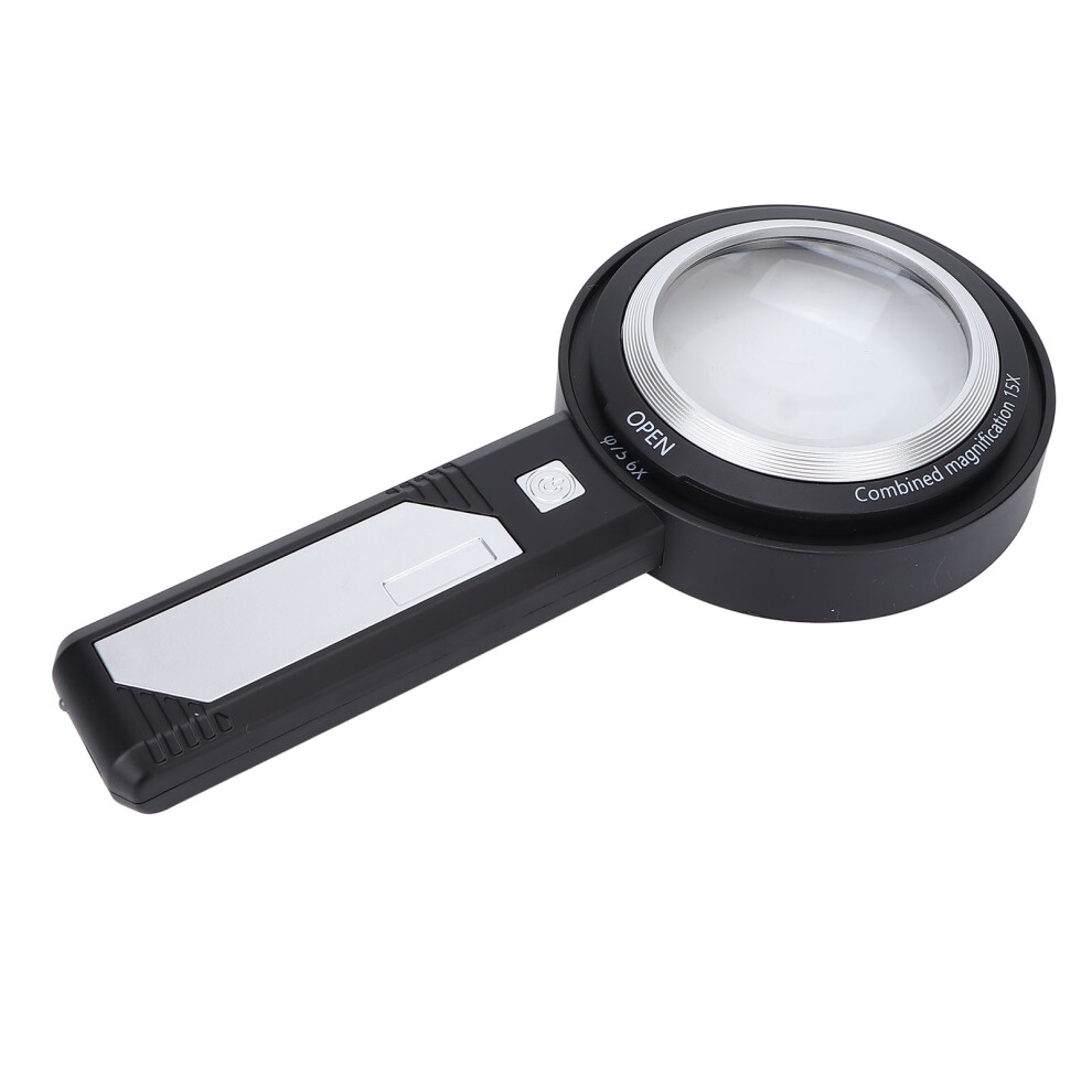 Handheld Magnifying Glass 6X/15X Reading Illuminated Lighted Magnifier with 6 LED Lights for Seniors Reading