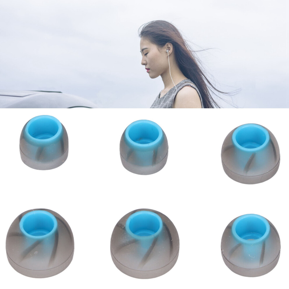 6Pcs Earphone Eartips Silicone Soft Noise Isolation 3 Sizes Replacement Earplugs For 4.5Â6.5Mm Sound Holegray Blue 6901321824105