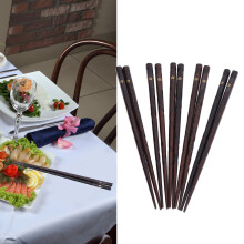 5 Pair Japanese Style Wooden Chopsticks Golden Printed Flowers Reusable Traditional Stylish Gift for Family Friends