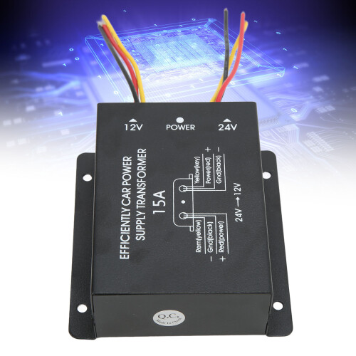 Convertitore 24V-12V 15A metallo compatto cortocircuito