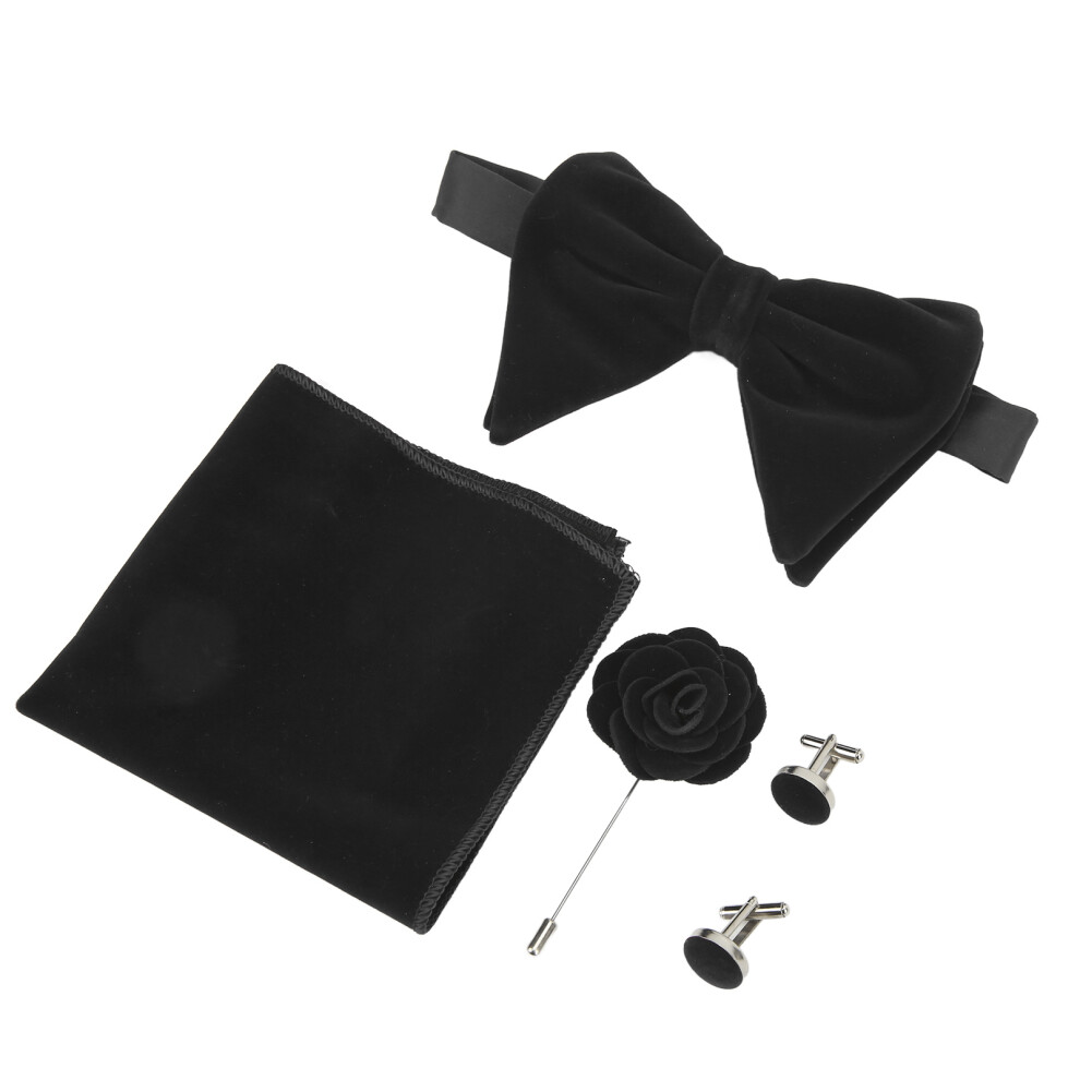 5pcs Tie Bow Set Easy Handle Classic Elegant Men's Tie Bows Pocket Square Cufflinks Corsage for Birthday GiftBlack