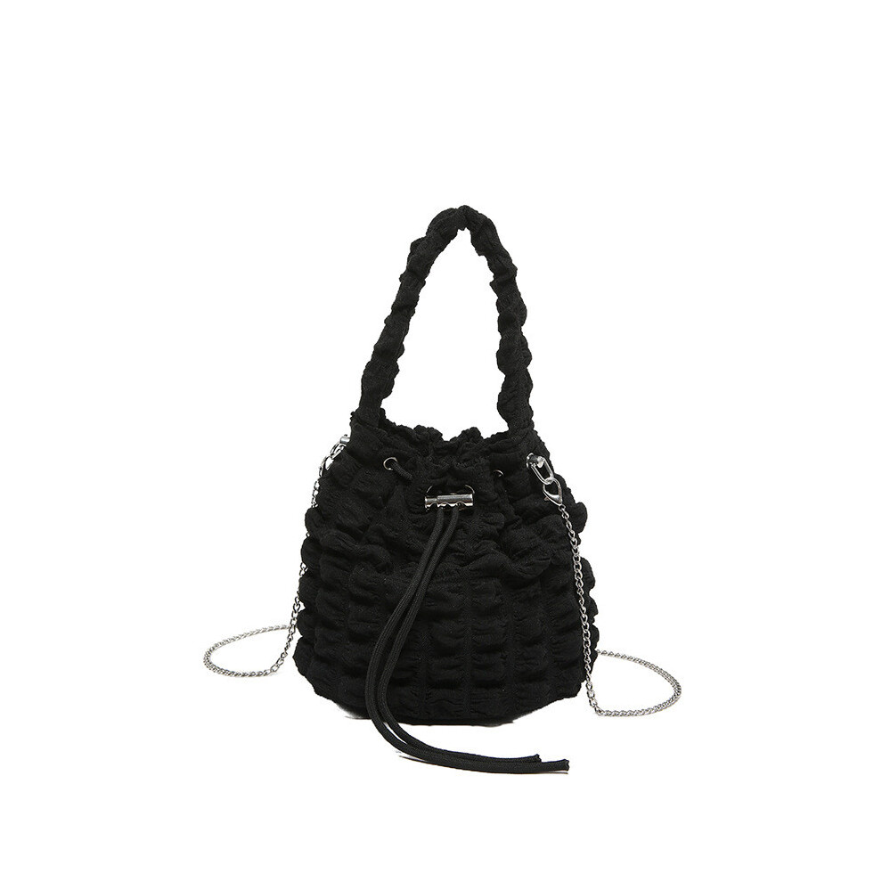 (Black)Moda Color SóLido DiseñO De Burbujas Mujeres Informal Cadena Bolso Cubo Para Uso Diario-image