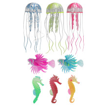 8 piezas de decoración flotante luminosa de medusas y caballitos de mar