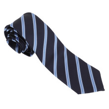 Cravatta da uomo blu da business con righe, adatta a abiti formali e casual, facile da curare, in poliestere