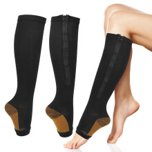 Schwarze Nylon-Reißverschluss-Kompressionssocken für Damen L/XL Offener Zeh, Schlankmachend