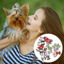 22 pezzi di fiocchi per capelli per cani e gatti natalizi, clip per capelli per animali domestici alla moda con elastici