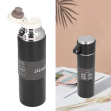 Vaso térmico aislado al vacío de 500 ml, 6,6x23,5 cm, negro