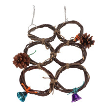 Juguete de columpio con aros para aves - Rama de manzano de madera, 6 aros