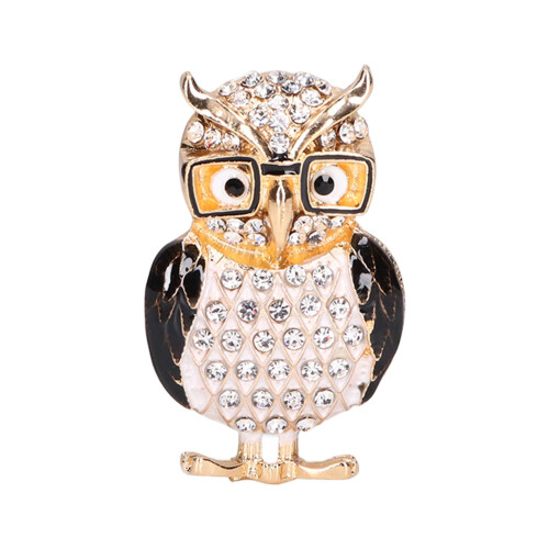 Spilla gufo con occhiali 4.5x2.8cm strass neri 1
