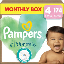 Pampers Harmony Diapers Size 4, 174 Diapers, 9kg-14kg, Soft Skin Protection with 100% Dryness of Pampers