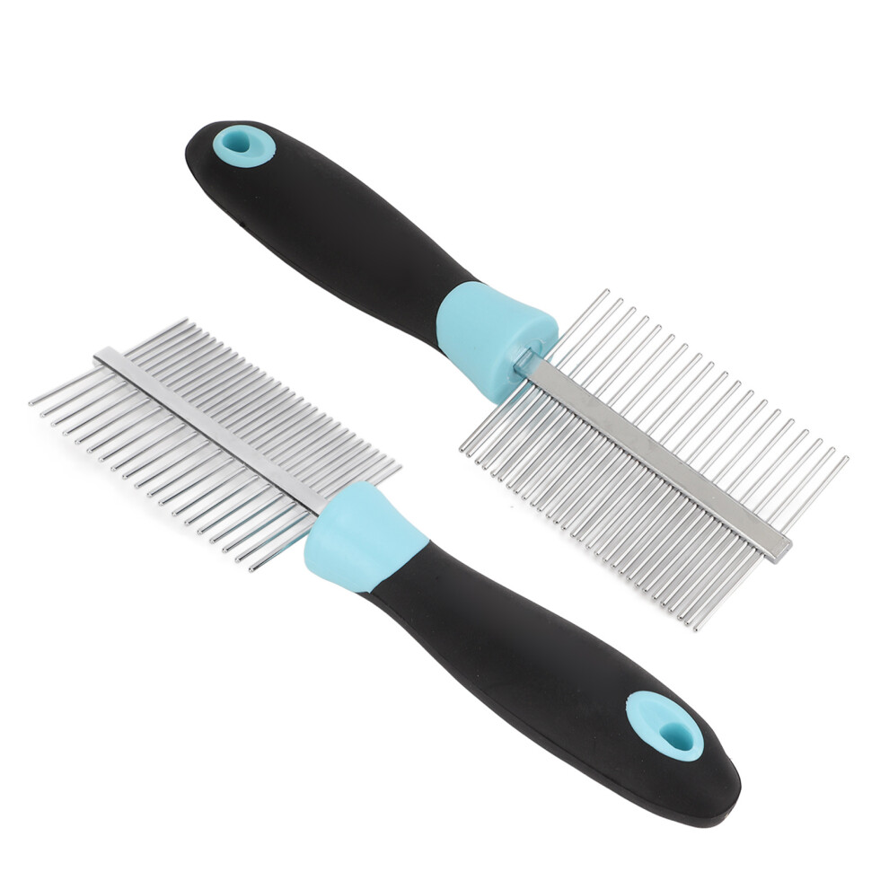 Double Sided Pet Comb Round Wide Dense Teeth Stainless Steel Cat Grooming Comb for Dogs CatsBlue