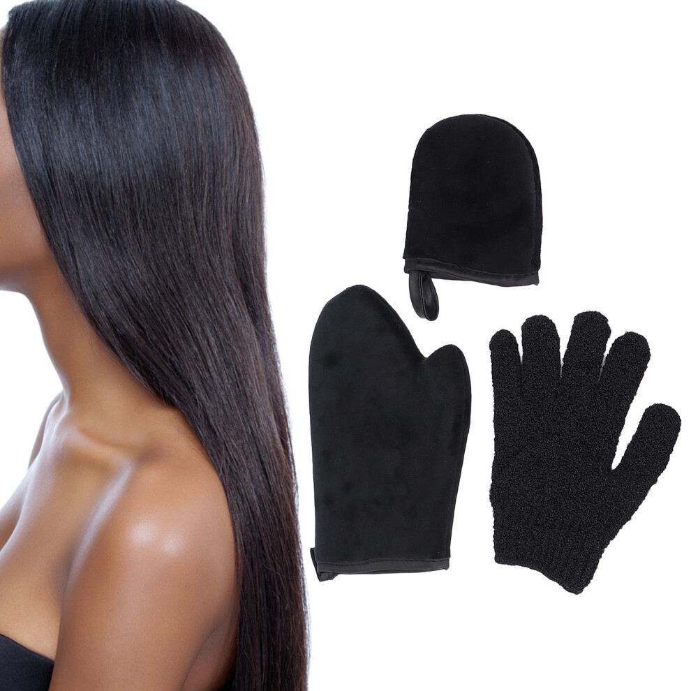 3pcs Self Tanning Mitts Applicator Kit Self Tanner Back Lotion Applicator Mitten with Exfoliating Glove