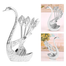 Elegante portacucharas para café de aleación de zinc con forma de cisne plateado