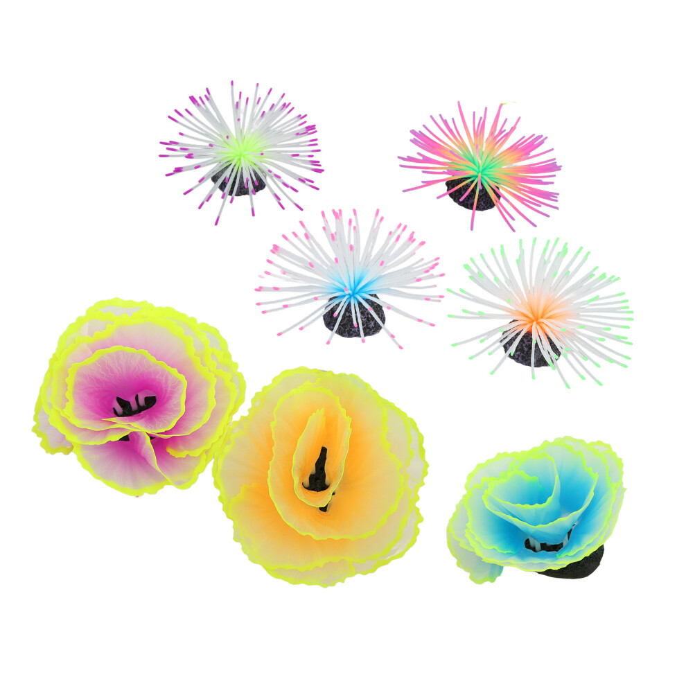 7pcs Fish Tank Silicone Coral Luminous Colorful Aquarium Sea Urchin Decoration with Fixed Suction Cup