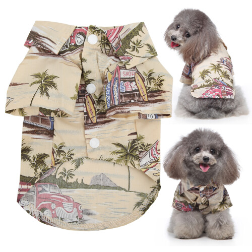 Camisas hawaianas para perros Algodón Estampado de coco Beige XL 2