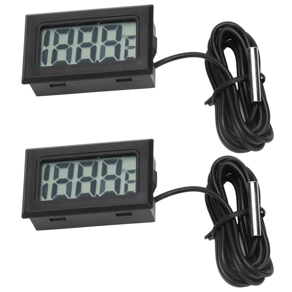 2Pcs Electronic Digital Thermometer Thermostat Temperature Meter 2s Refresh with ProbeBlack