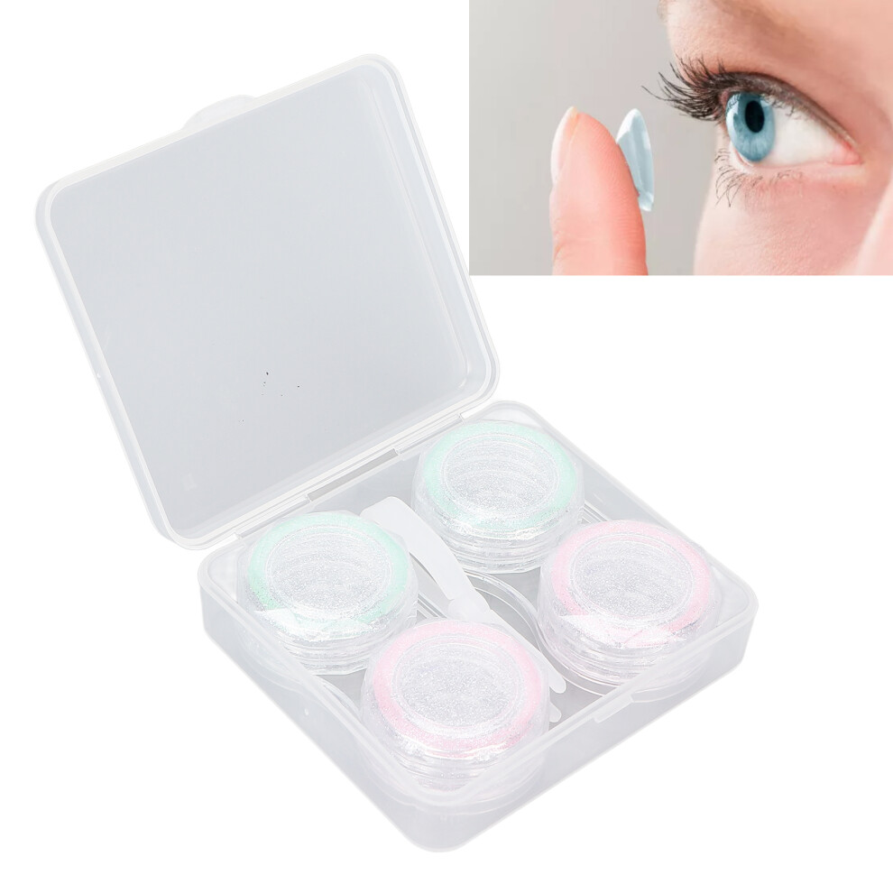Contact Lens Storage Case 2pcs Sparkles Contact Lens Box Tweezers Portable Dustproof Contact Lens Travel Kit