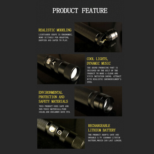 Mini espada de luz LED 776mm negro 1200mAh 7-Color 2