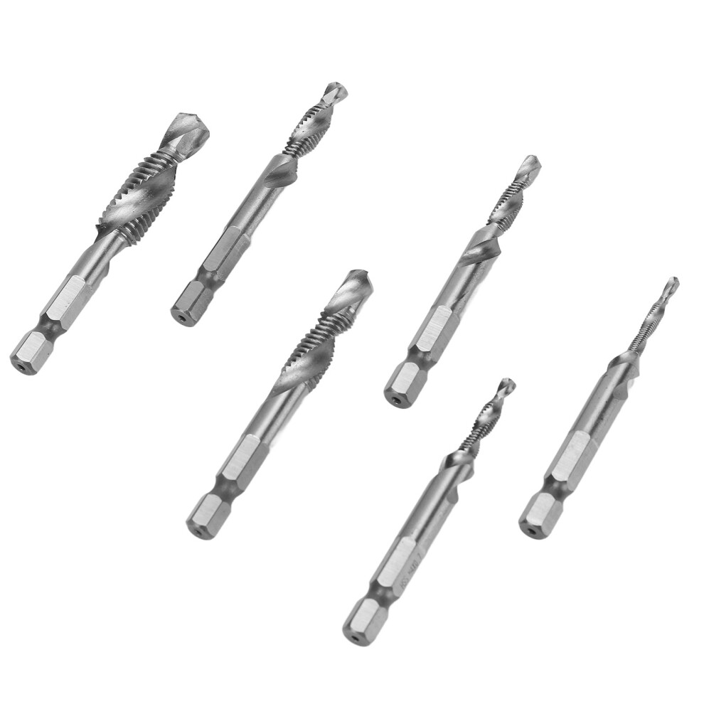 6Pcs Drill Tap 1/4In Hex Shank Spiral Bit Set Kit For Drilling Tapping Chamferingsilver 9331321905936