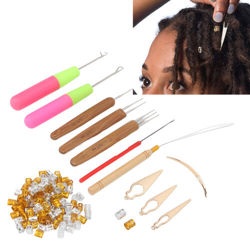 Ensemble de crochets pour perles de dreadlocks, de 0,75 mm à 8 mm, doré