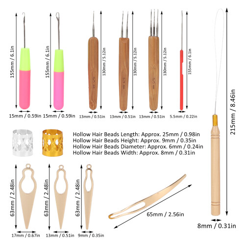 Ensemble de crochets pour perles de dreadlocks, de 0,75 mm à 8 mm, doré 2