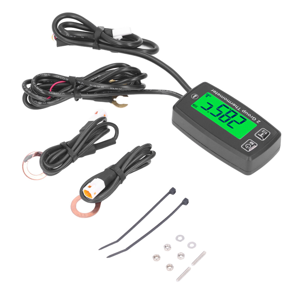 Dual Channel Lcd Thermometer Engine Temp Gauge Meter Digital Display With Backlight For Motorcycle Boat Atv Green 9331321915836