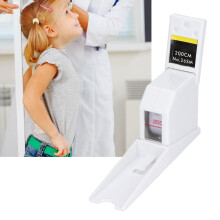 Règle murale blanche de 200 cm pour mesurer la hauteur, avec ruban rétractable, usage domestique.