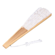 Abanico plegable Hallow Lace, varillas de bambú, blanco, 27cm