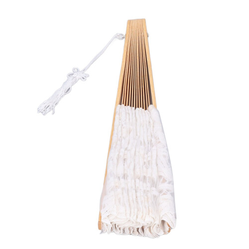 Abanico plegable Hallow Lace, varillas de bambú, blanco, 27cm 2