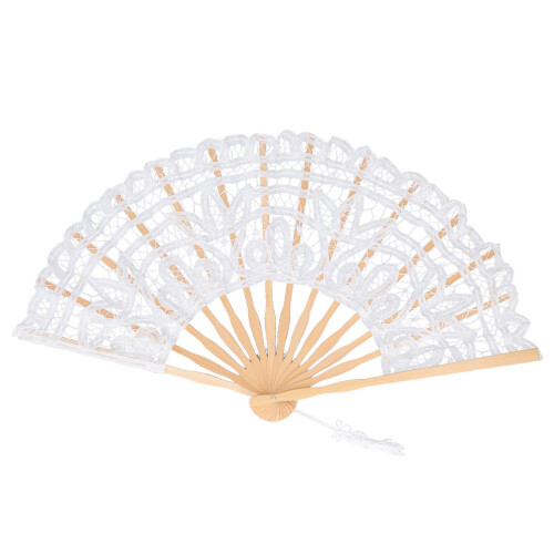 Abanico plegable Hallow Lace, varillas de bambú, blanco, 27cm 1