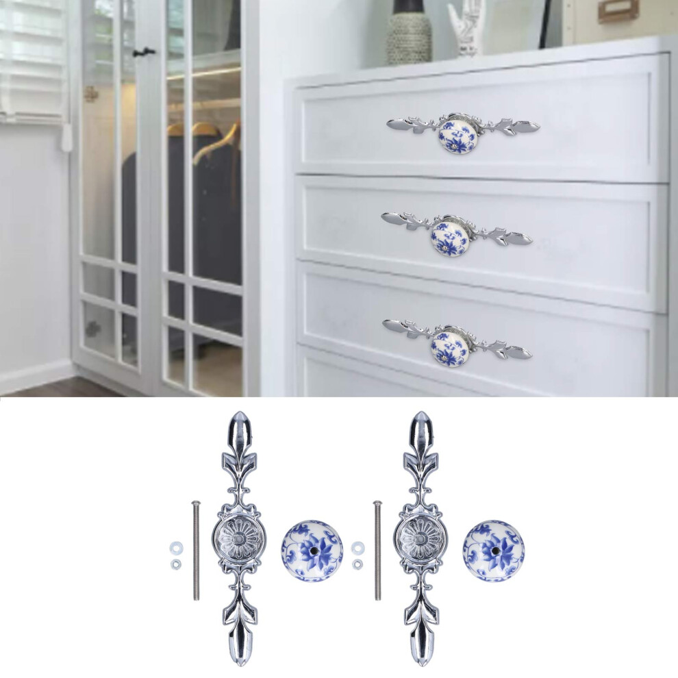 2Pcs/Set Ceramic Cabinet Handle Modern Simple Style Hand Painted Ceramic Cabinet Knobs1060d Rich Flower Blue And White Porcelain 4961321918244