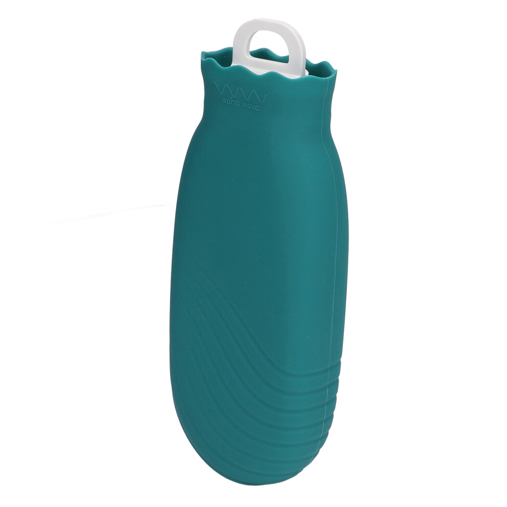 550ml Hot Water Bag Silicone Plush Cute Cartoon Explosion Proof Leakproof Hot Water BottleGreen