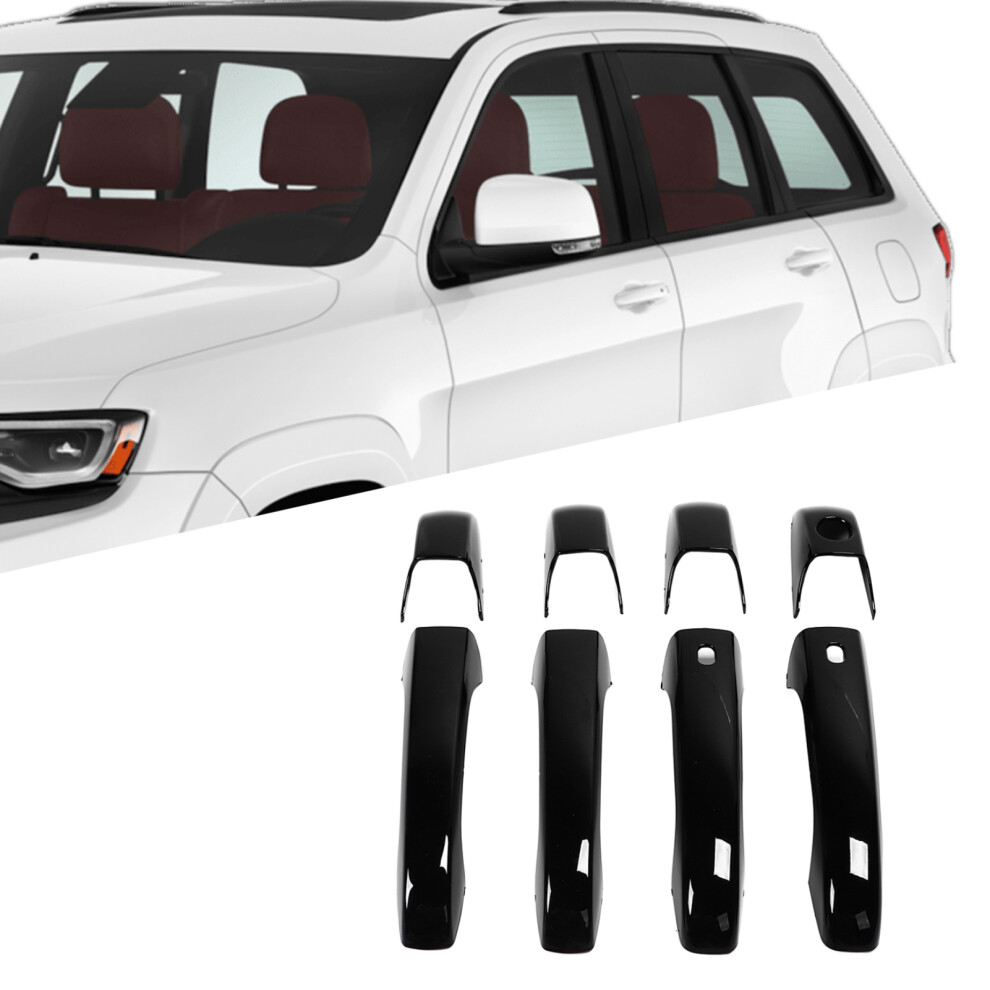 8Pcs Gloss Door Handle Decor Cover Trim Replacement For Jeep Patriot Grand Cherokee Durango Black 8441321925252