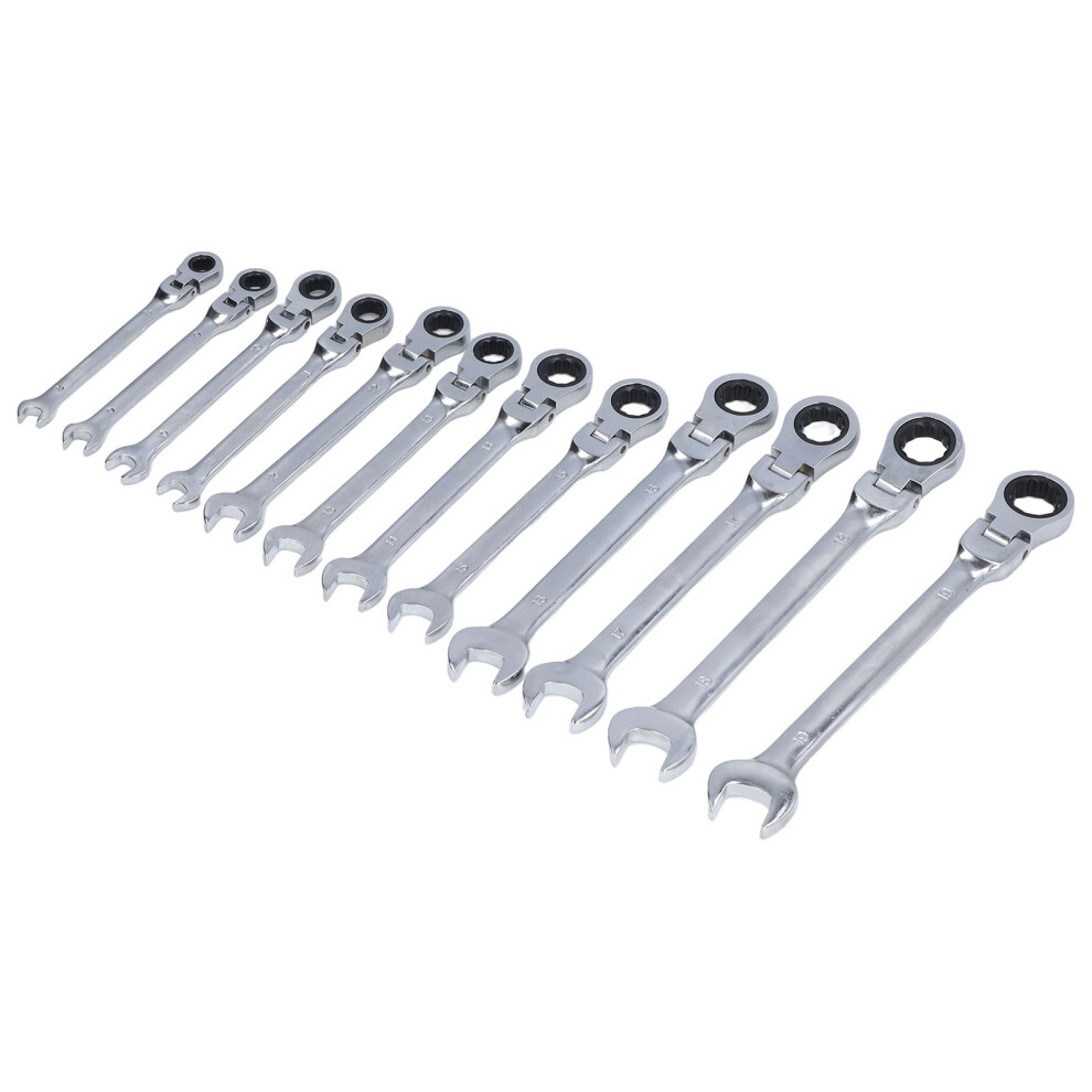 12Pcs Ratcheting Wrench Set Tool Steel Flexible Head Ratchet Combination Spanner 72 Teeth