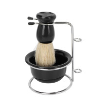 Set premium di pennelli da rasatura a 3 pezzi con ciotola e supporto; kit di cura della barba da uomo