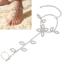Tobillera con strass, aleación plateada, 11,9 pulgadas