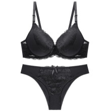 (black, 34C) Sexy Plus Size Women Lace Bra Set Underwear Push Up Bra And Brief Sets Ladies Bra Panty Sets