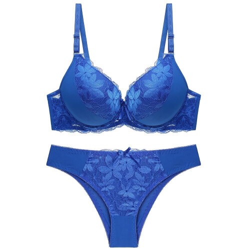 (blue, 40D) Sexy Plus Size Women Lace Bra Set Underwear Push Up Bra And ...