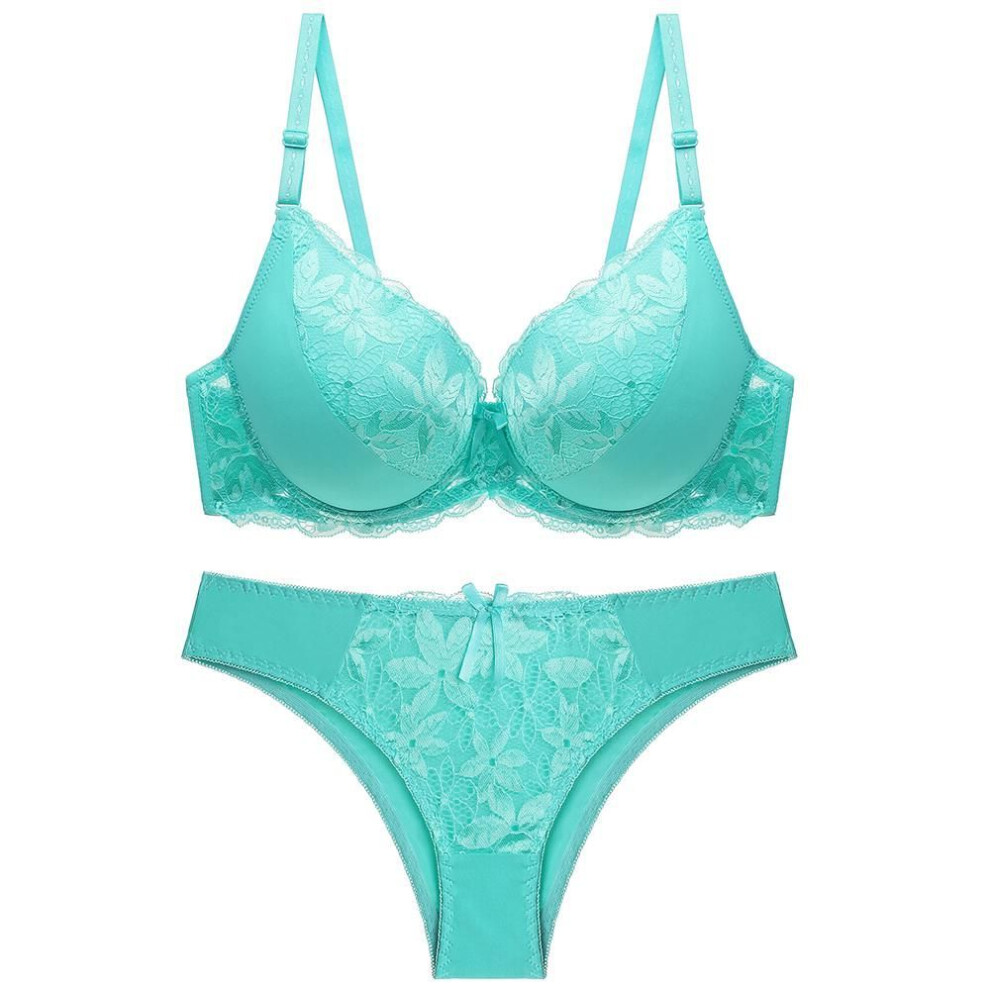 (green, 38D) Sexy Plus Size Women Lace Bra Set Underwear Push Up Bra And Brief Sets Ladies Bra Panty Sets